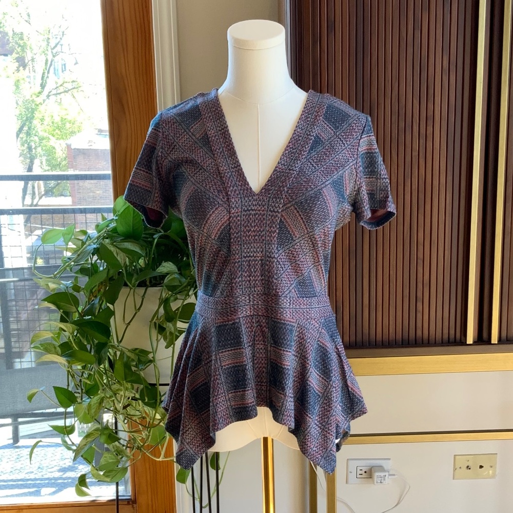 BCBG Maebelle Plaid Peplum Top Size S